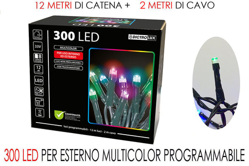 Luci 300 led multicolor - cavo verde