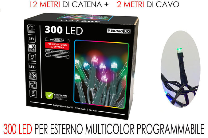 Luci 300 led multicolor - cavo verde