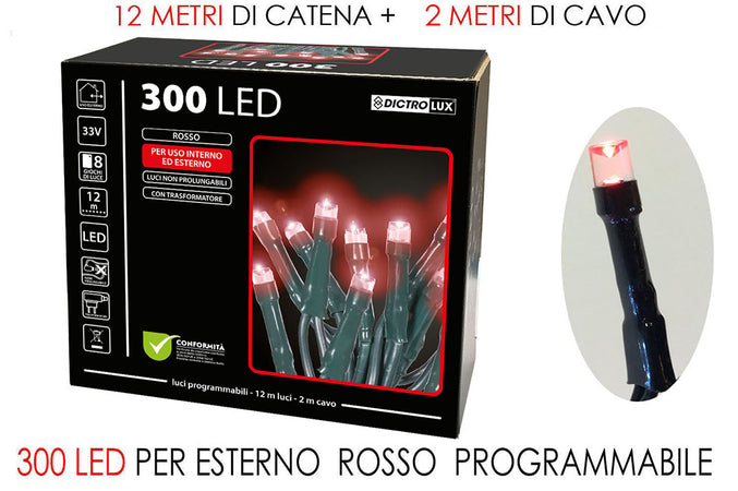 Luci 300 led rosso - cavo verde