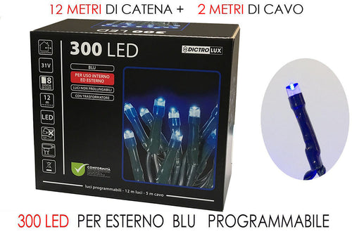 Luci 300 led blu - cavo verde