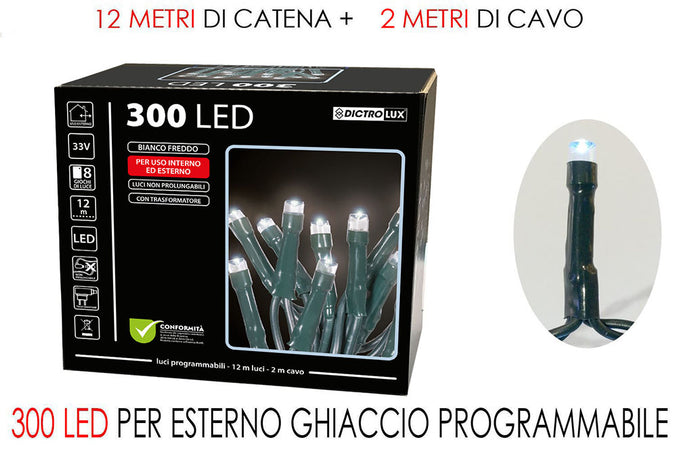 Luci 300 led bianco freddo - cavo verde
