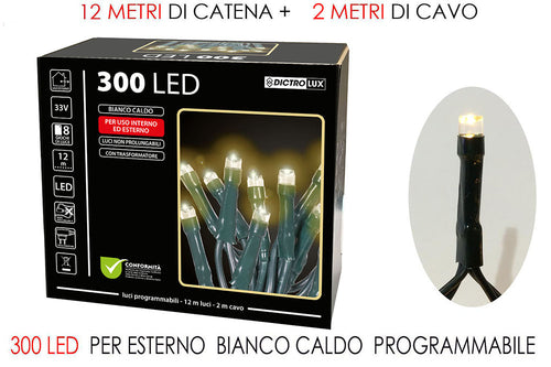 Luci 300 led bianco caldo - cavo verde