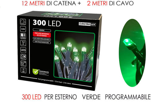 Luci 300 led verde - cavo verde