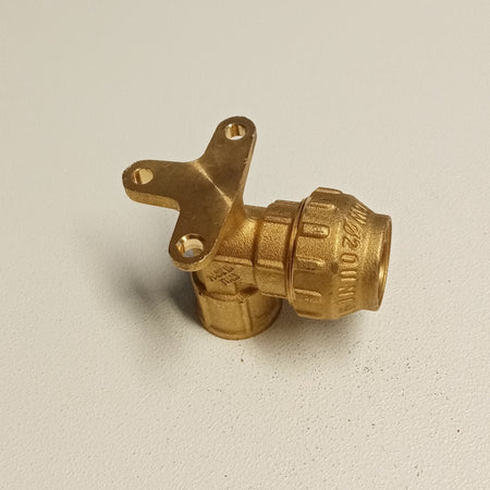 Raccordo F 25x3/4 gomito flangiato di giunzione in ottone con tenuta O-ring ed ogiva in ottone