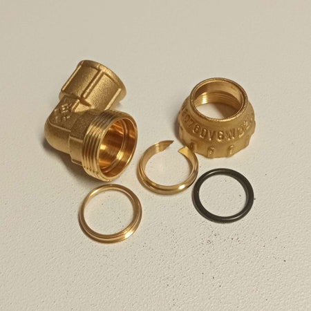 Raccordo F 40x1"1/4 gomito di giunzione in ottone con tenuta O-ring ed ogiva in ottone