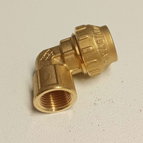 Raccordo F 32x1 gomito di giunzione in ottone con tenuta O-ring ed ogiva in ottone