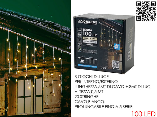 Tenda Bianco Caldo 3 Metri x 0,5 Metri 100 Led
