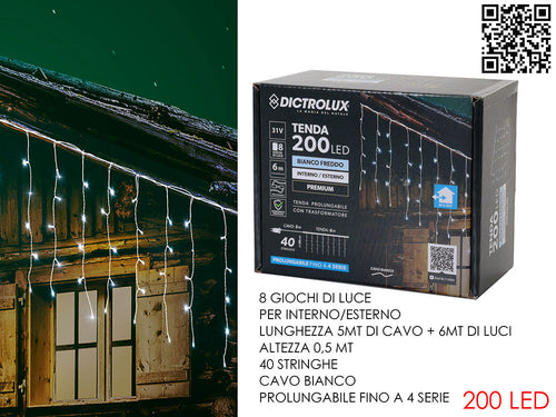 Tenda Bianco Freddo 6 Mt x 0,5 Mt 200 Led