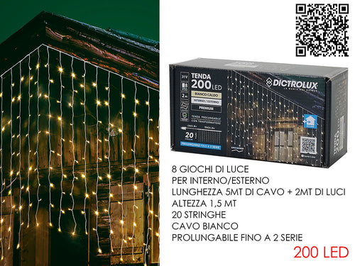 Tenda Bianco Caldo 2 Metri x 1,5 Metri 200 Led