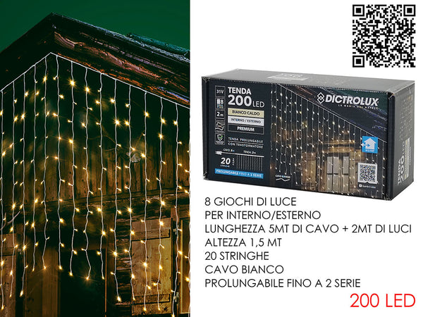 Tenda Bianco Caldo 2 Metri x 1,5 Metri 200 Led
