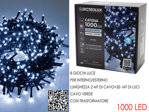 1000 luci led bianco ghiaccio per esterno