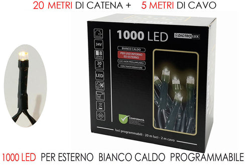 Catena 1000 Luci LED,Bianco Caldo per esterno