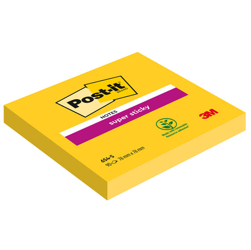 Blocco 90Foglietti Post-It Super Sticky 654-S 76X76Mm Giallo Oro