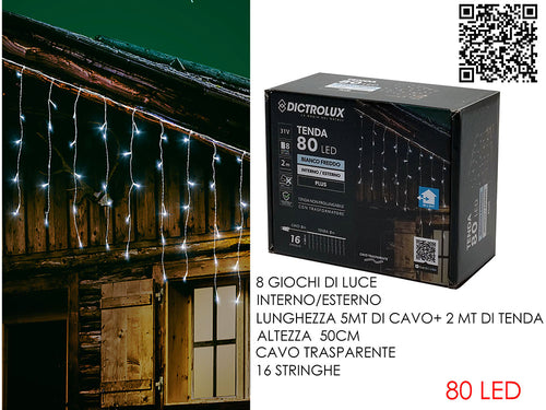 Tenda 2mt con 80 Led bianco ghiaccio x 0.50mt