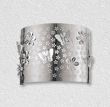 Applique Acciaio Intaglio Fiori Farfalle Interno Moderno E14