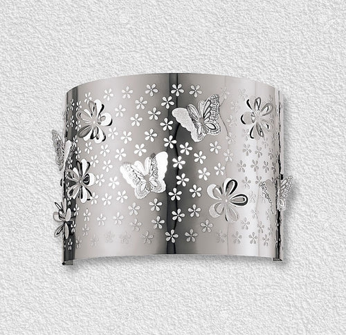 Applique Acciaio Intaglio Fiori Farfalle Interno Moderno E14