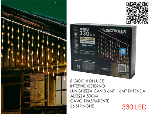 Tenda 6mt con 330 Led Bianco Caldo