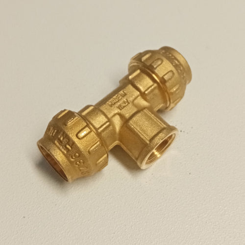 Raccordo F 20x1/2x20 Tee T di giunzione in ottone con tenuta O-ring ed ogiva in ottone