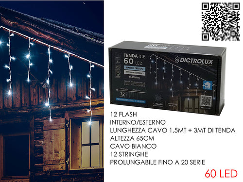 Tenda 60led e 12 flash bianco freddo 3mt