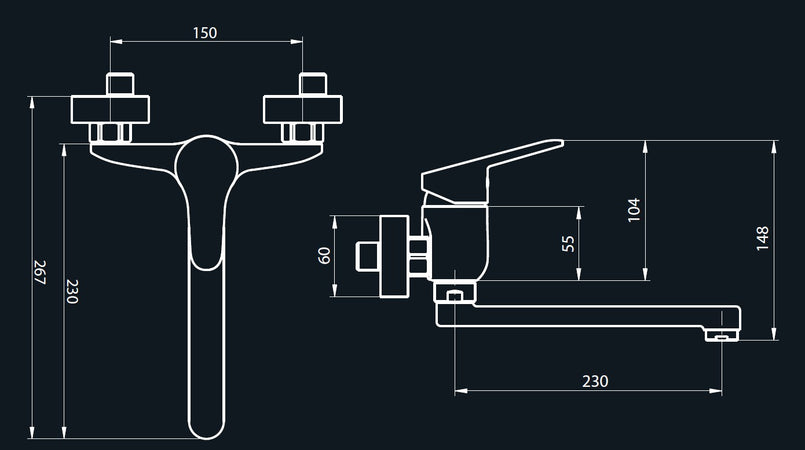 Tecom serie Timeless miscelatore per lavello monocomando a muro finitura cromata lucida
