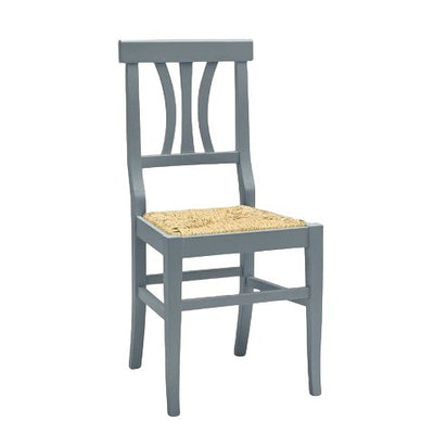 MOBILI 2G - Set 2 sedie classiche legno grigio seduta paglia 43x42x90