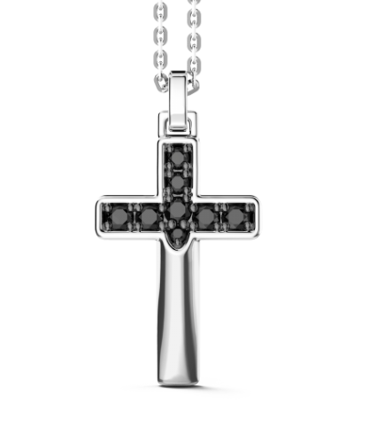 Zancan Collana in argento con pendente a croce e pietre nere.