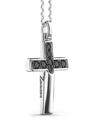 Zancan Collana in argento con pendente a croce e pietre nere.