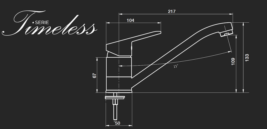 Tecom serie Timeless miscelatore per lavello canna bassa monocomando finitura cromata lucida