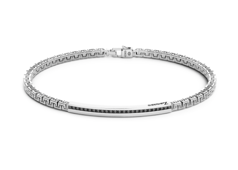 Zancan   Bracciale  in argento con targa e pietre nere.