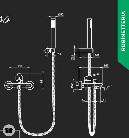 Tecom serie Timeless miscelatore per vasca esterno monocomando finitura cromata lucida