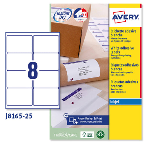 Etichetta Adesiva J8165 Bianca 25Fg A4 99,1X67,7Mm (8Et/Fg Inkjet Avery