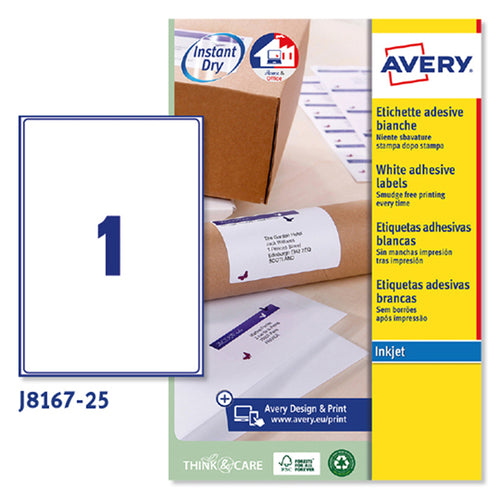 Etichetta Adesiva J8167 Bianca 25Fg A4 199,6X289,1 (1Et/Fg Inkjet Avery