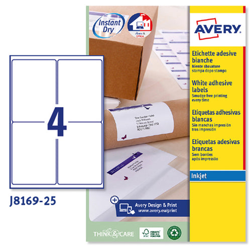 Etichetta Adesiva J8169 Bianca 25Fg A4 99,1X139Mm (4Et/Fg Inkjet Avery