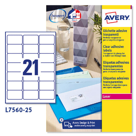 Poliestere Adesivo L7560 Trasparente 25Fg A4 63,5X38,1Mm (21Et/Fg Laser Avery
