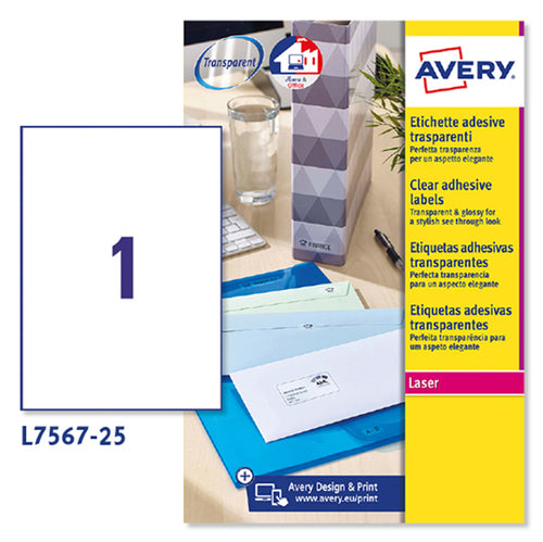 Poliestere Adesivo L7567 Trasparente 25Fg A4 210X297Mm (1Et/Fg Laser Avery