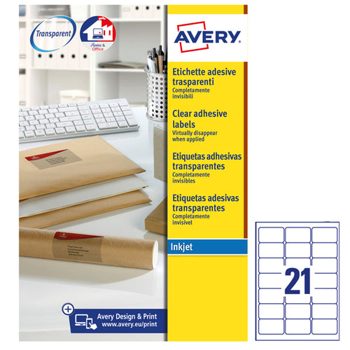 Poliestere Adesivo J8560 Trasparente 25Fg A4 63,5X38,1Mm (21Et/Fg Inkjet Avery