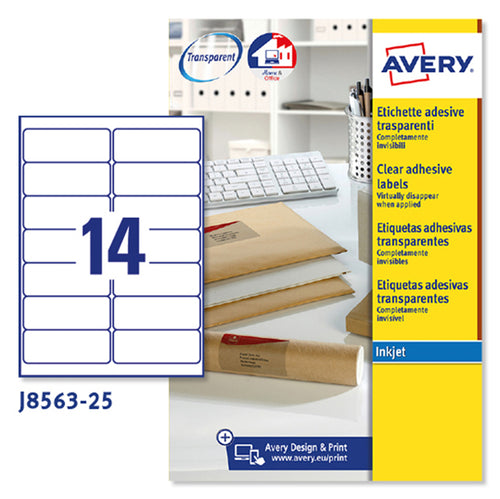 Poliestere Adesivo J8563 Trasparente 25Fg A4 99,1X38,1 (14Et/Fg Inkjet Avery