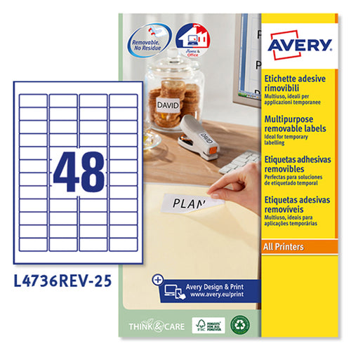 Etichetta Adesiva L4736Rev Bianca Rimovibili 25Fg A4 45,7X21,2Mm (48Et/Fg Laser
