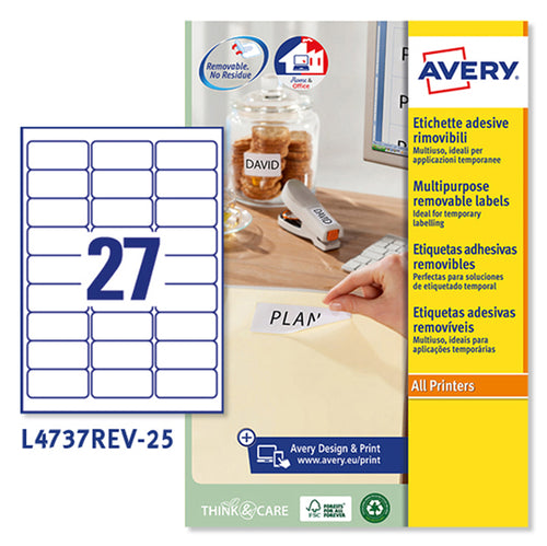 Etichetta Adesiva L4737Rev Bianca Rimovibili 25Fg A4 63,5X29,6Mm (27Et/F Laser