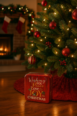 Scatola in latta decorativa con coperchio per decorazioni natalizie