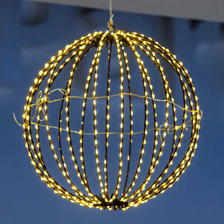 Sfera luminosa filo ramato con microled bianco caldo per esterno decorazione natalizia
