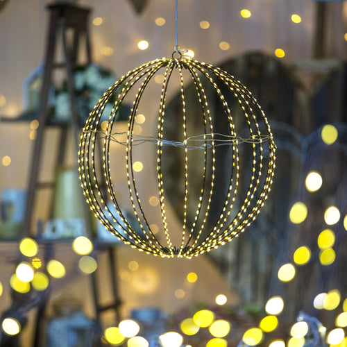 Sfera luminosa filo ramato con microled bianco caldo per esterno decorazione natalizia