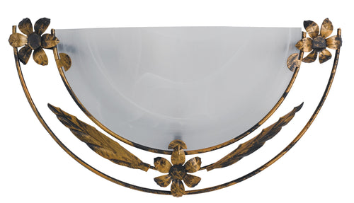 Applique Lunetta Vetro Alabastro Bianco Cornice Metallo Anticato Interno Classico E27