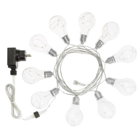 Catena luminosa con 10 lampade microled in filo metallico decorazioni natalizie da esterno
