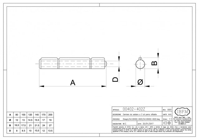 IBFM 140mm a 3 ali cerniera da saldare per porte a battente in metallo