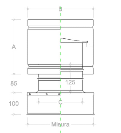 Fumaiolo da 32x32cm tipo botte 4 venti inox AISI 304 base quadra