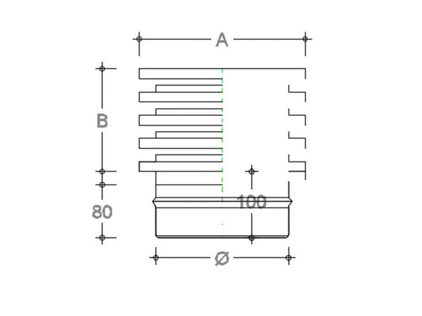 Fumaiolo da 180mm tipo Zara di acciaio inox AISI 304 base tonda innesto M maschio monoparete