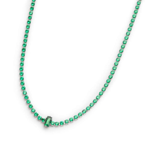 Marlù Collana tennis con zirconi e zircone centrale baguette