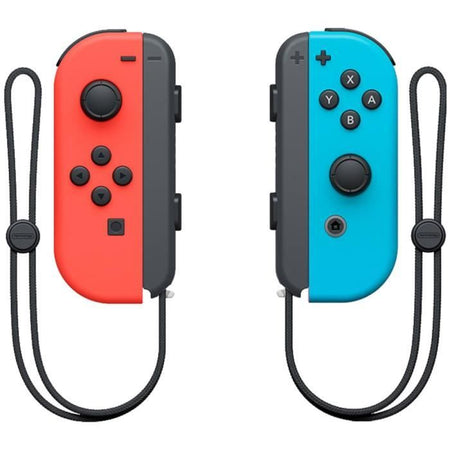 Console Nintendo Switch con una gioia rossa neon e un gioia blu neon