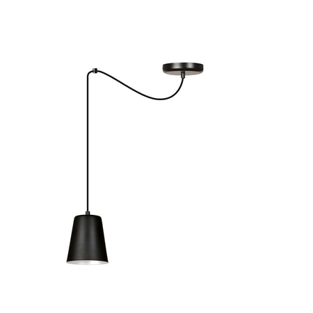 Sospensione 1 Luce Link In Acciaio Nero Cavo Lungo E Paralume Cono Nero E Bianco